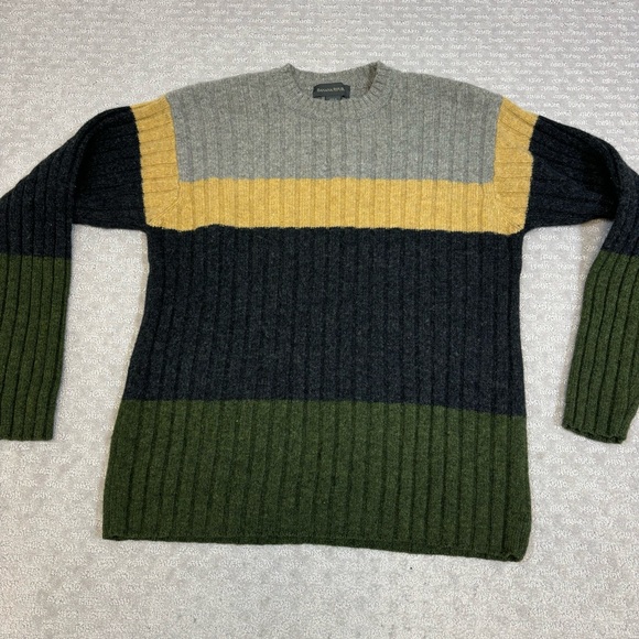 Banana Republic Mens Lambswool Sweater Pullover striped Size Large Grey Blue - Picture 1 of 6